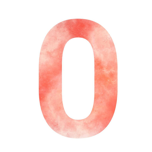 Orange space alphabet numbers. Number 0 zero. Digital art. Isolated on white. Stock illustration. - Photo, Image