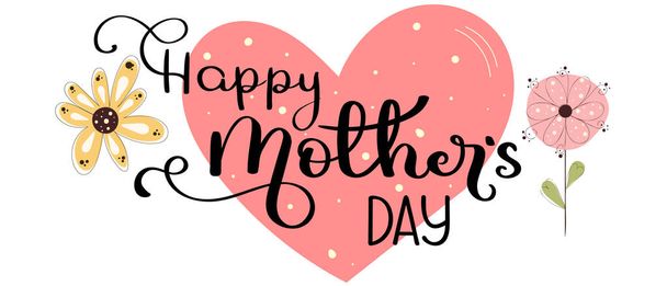 Pozdrav na Den matek. Oslava Šťastný Den matek Kaligrafie vektor s květinami a srdcem lásky. Vektor přáníčka je nejlepší máma. Ilustrace Den matek - Vektor, obrázek