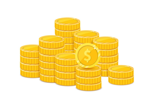 Χρυσά δολάρια σωρούς, μεταλλικά νομίσματα ρεαλιστική απεικόνιση - Διάνυσμα, εικόνα