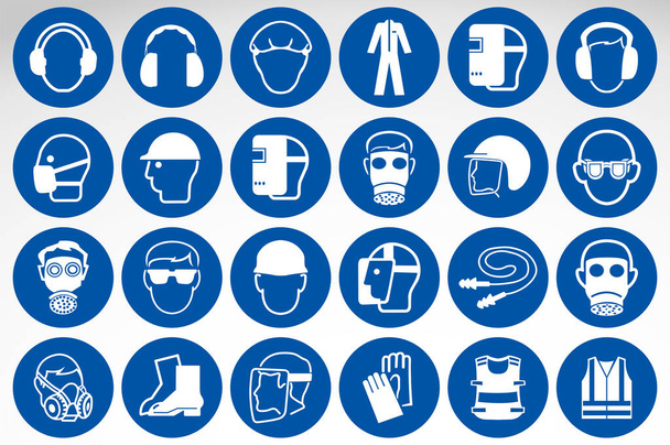 Szükséges egyéni védőfelszerelés (PPE) szimbólum, biztonsági ikon  - Vektor, kép