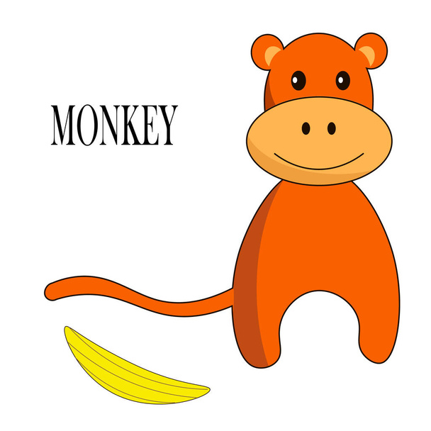 Monkey and banana. Childrens drawing. Vector illustration in cartoon style. Illustration for stickers, postcards, logos.  - Vector, Image