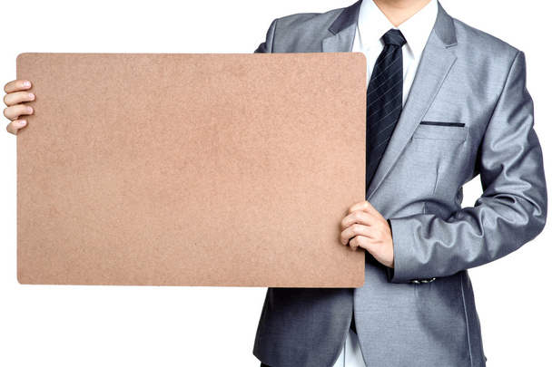 Business man Hold blank placard isolated - 写真・画像