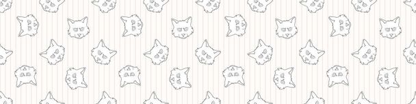 Cute cartoon monochrome lineart Ragdoll pet cat face seamless vector border. Pedigree kitty breed domestic kitten background. Cat lover purebred all over print. Feline EPS 10. - Vector, Image