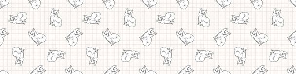 Cute cartoon monochrome lineart Ragdoll pet kitten seamless vector border. Pedigree kitty breed domestic kitten background. Cat lover purebred all over print. Feline EPS 10. - Vector, Image