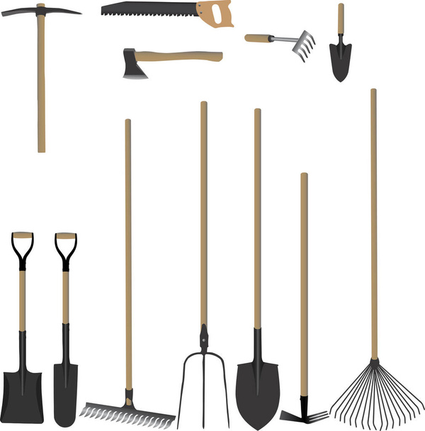 σπίτι κηπουρική ξύλινα εργαλεία λαβή σύνολο σχεδιασμό συλλογή - Διάνυσμα, εικόνα