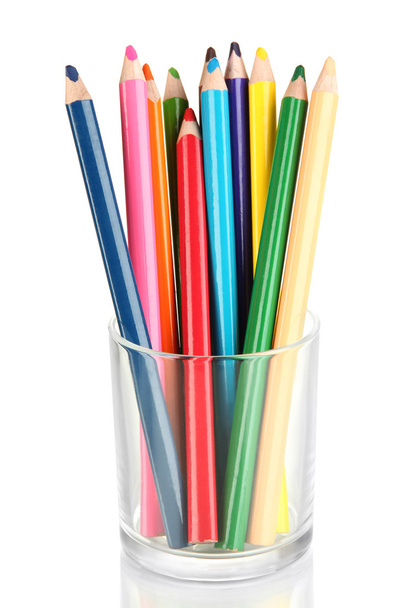 Colorful pencils in glass isolated on white - Foto, afbeelding