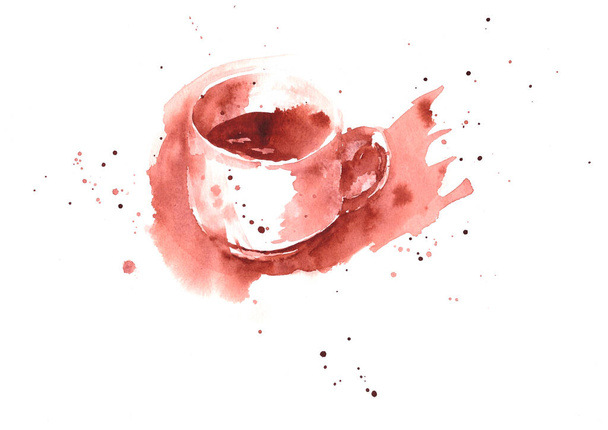 aquarela xícara branca de café ou chá com salpicos e lugar para texto
 - Foto, Imagem