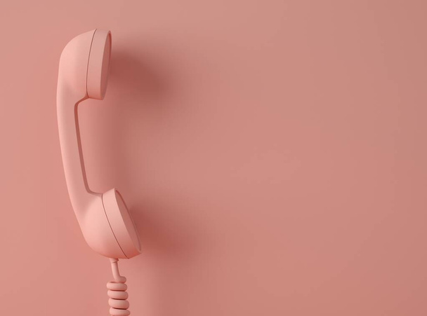 3D Illustration. One vintage telephone with a spiral cable isolated on color pastel background. Communication concept. - Valokuva, kuva