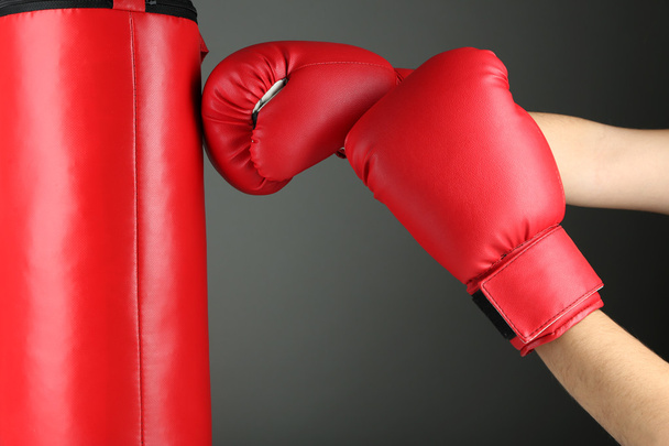 Box training and punching bag, on color background - Fotó, kép