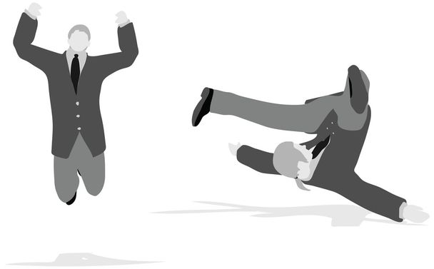 бизнесмен прыгает и падает в воздух
 - Вектор,изображение