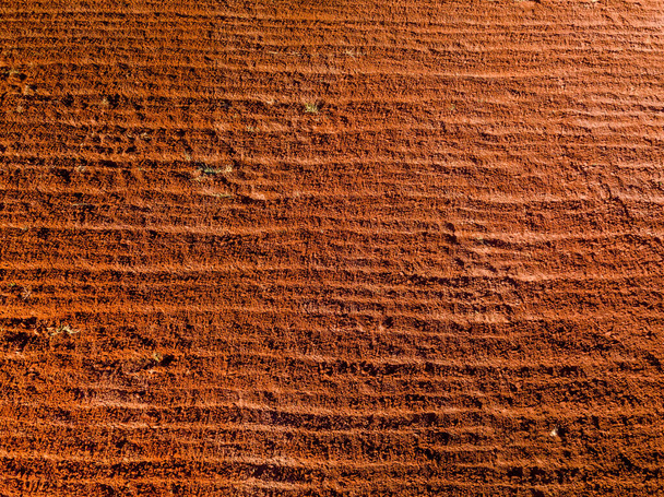 Aerial view of land prepared for planting and cultivating the crop - Photo of drone of plowed land on farm. - Foto, Imagem