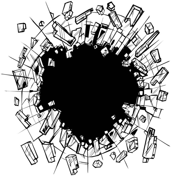 Vector cartoon clip art illustratie van een gat in glas breken of verbrijzelen in kleine stukjes of scherven. Ideaal als aanpasbaar achtergrond grafisch element. - Vector, afbeelding