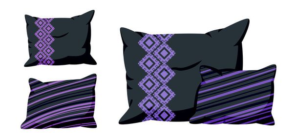 Pillow black cartoon set decorative pattern vector - Vector, Image
