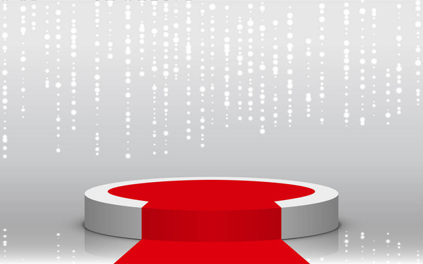 white podium and red carpet with spotlight in the white room - Vector, Image
