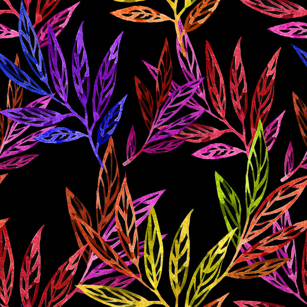 Цветочный бесшовный узор с акварелью листьев. Ручной рисунок акварелью в винтажном стиле на белом. Фон для текстиля, бумаги, отделки и обертывания
 - Фото, изображение