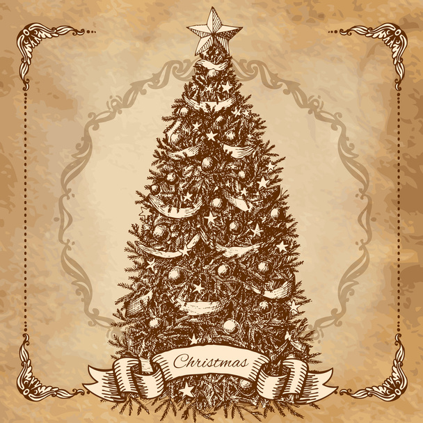 Hand drawn Christmas tree - Vector, imagen