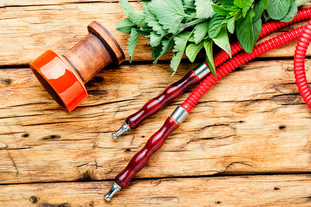 Asian smoking shisha with tobacco with mint flavor.Turkish tobacco hookah with spearmint - Foto, Bild