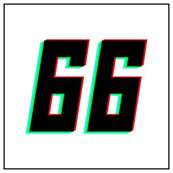 Číslo 66, šedesát šest vektorové desing log.Dynamické, split-color, odstín čísla červená, zelená, modrá v černém rámečku na bílém pozadí.Pro sociální média, designové prvky, oslava výročí - Vektor, obrázek
