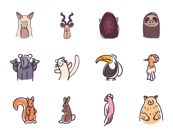 Animals flat style icon set vector design - Vector, Image