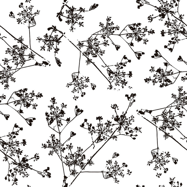Seamless pattern with the image of herb. Black  print on white background - Vetor, Imagem