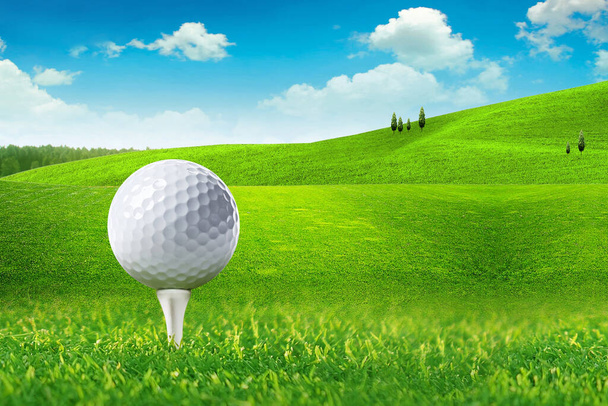 Vue rapprochée de la balle de golf sur le terrain de golf
 - Photo, image
