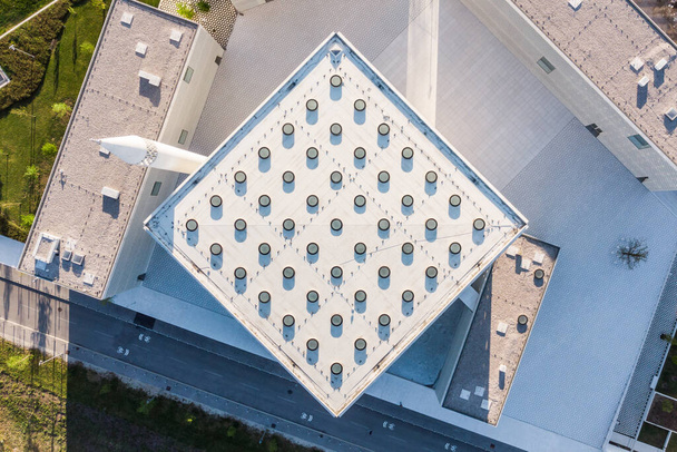 Top aerial view of modern archiecture of islamic religious cultural centre in Ljubljana, Slovenia, Europe - Foto, imagen