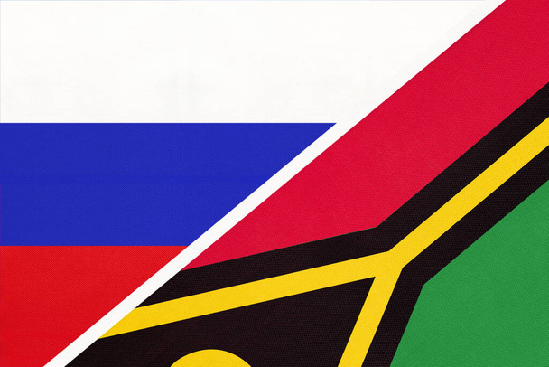 Rusia o Federación Rusa vs República de Vanuatu, símbolo de dos banderas nacionales de textiles. Relación, asociación y campeonato entre los países de Asia y Oceanía
. - Foto, Imagen