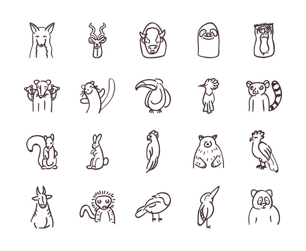 Animales línea estilo icono conjunto vector diseño
 - Vector, Imagen