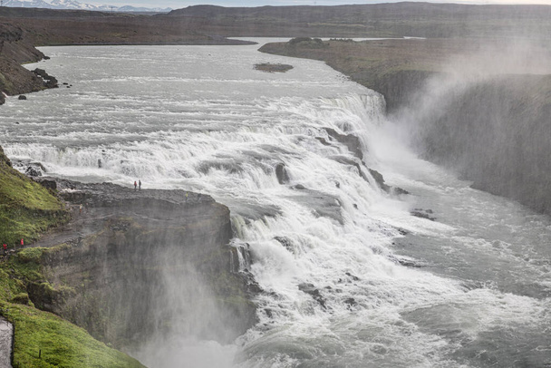 Gullfoss waterfall in Iceland along the golden circle at a summer day - Fotoğraf, Görsel