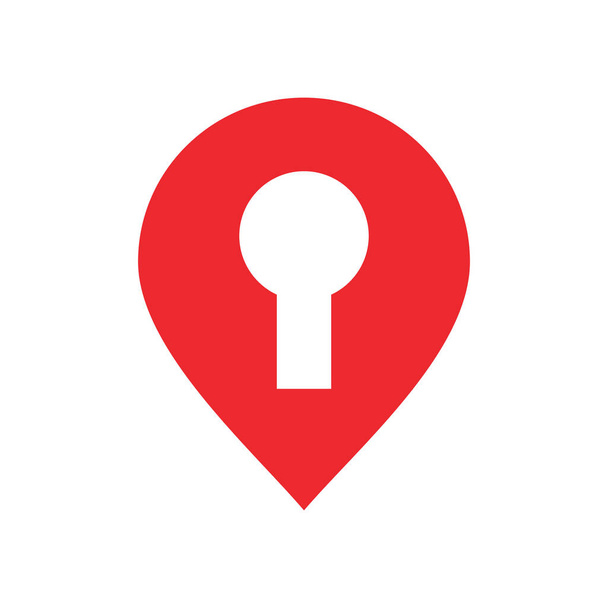 Standort-Zeiger mit Schlüsselloch-Logo, gesperrte Karte Pin-Symbol, GPS-Symbol-Vektor-Illustration - Vektor, Bild