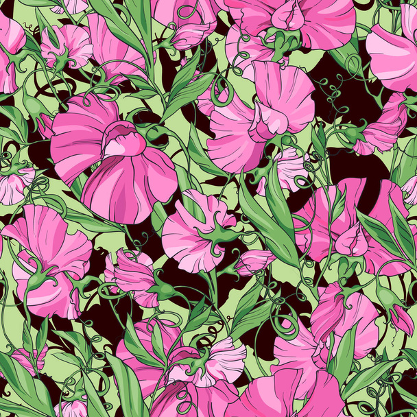 pink  flowers  sweet pea,  floral seamless pattern. Pattern for fabric, wrapping paper, package design, web pages, invitations, greeting cards. - Φωτογραφία, εικόνα