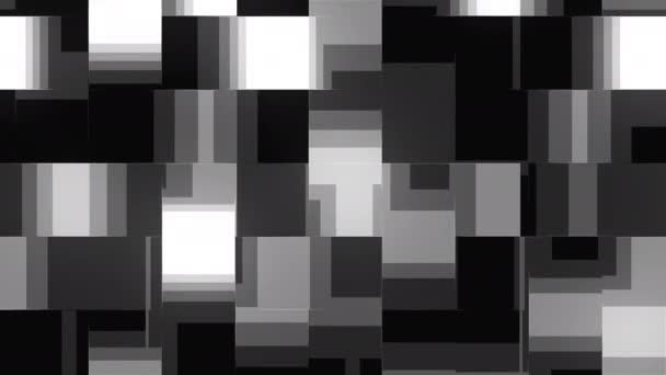 Ο υπολογιστής δημιούργησε αφηρημένη τεχνολογία υποβάθρου. 3D απόδοση σύντηξης μαύρο και άσπρο τετράγωνο σχήματα - Πλάνα, βίντεο