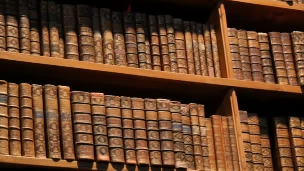 Beautiful vintage old bookshelves with nameless books. Interior of the Austrian National Library with a number of old vintage books on the shelves. The largest library in Austria - Footage, Video