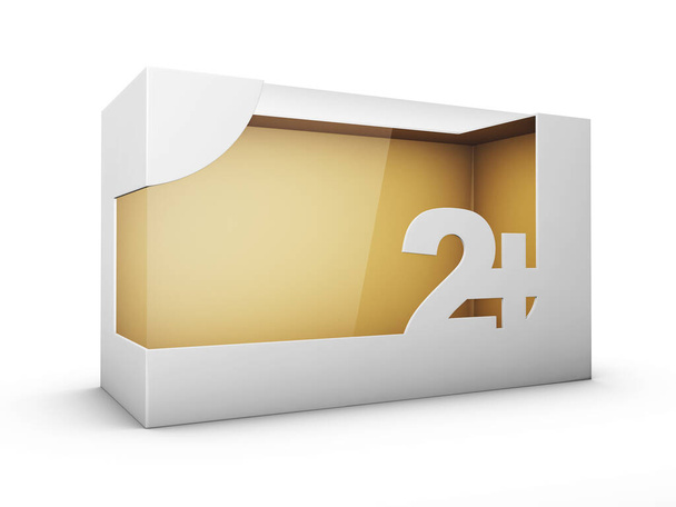Representación 3d de la caja blanca del paquete con la ventana para los juguetes para dos años en adelante, camino del recorte incluido
 - Foto, imagen