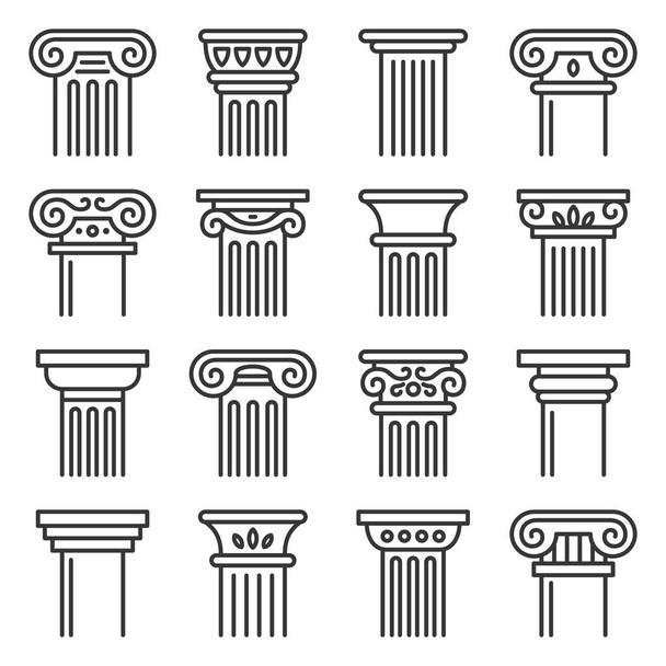 Ancient Columns Icon Set. Line Style Vector - Vettoriali, immagini