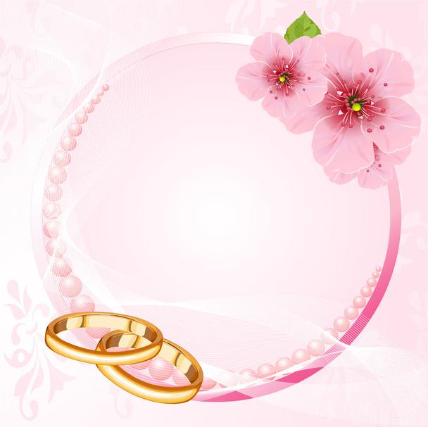 Wedding rings and cherry blossom design - Vektori, kuva