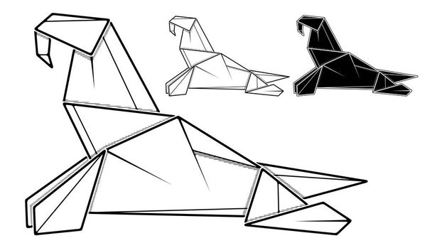 Vektor monokróm kép papír rozmár origami (kontúr rajz vonal szerint). - Vektor, kép
