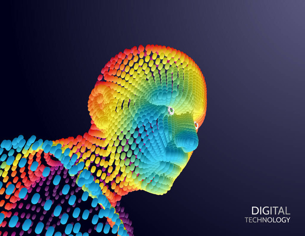 Artificial intelligence concept. Face recognition. Abstract digital human head. Futuristic background. Vector Illustration for advertising, marketing or presentation.  - Vettoriali, immagini