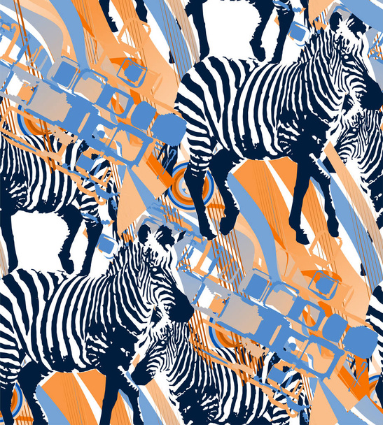 Seamless pattern of zebra and flowers. Suitable for fabric, wrapping paper and the like. Vector illustration - Vector, Imagen