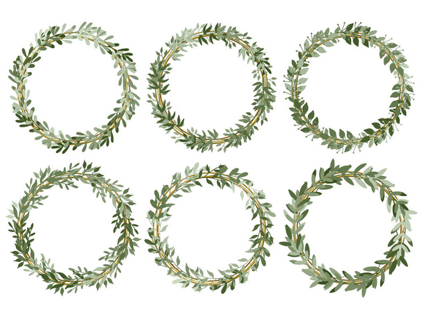 丸い月桂樹の花輪、緑の花輪のセット - ベクター画像