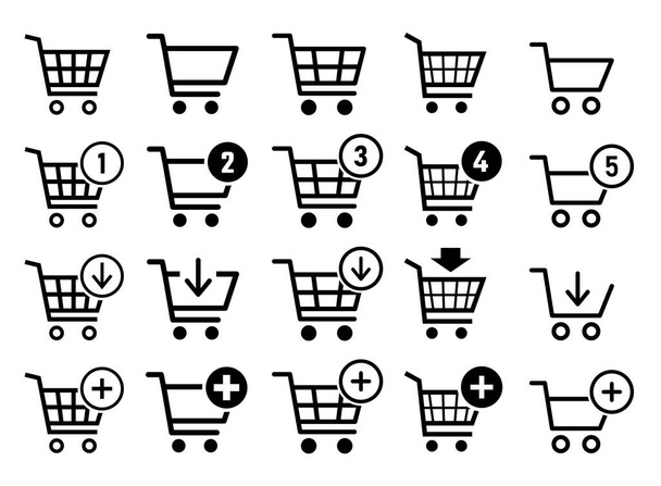 shopping cart icon set, trolley signs for internet shop - Vecteur, image