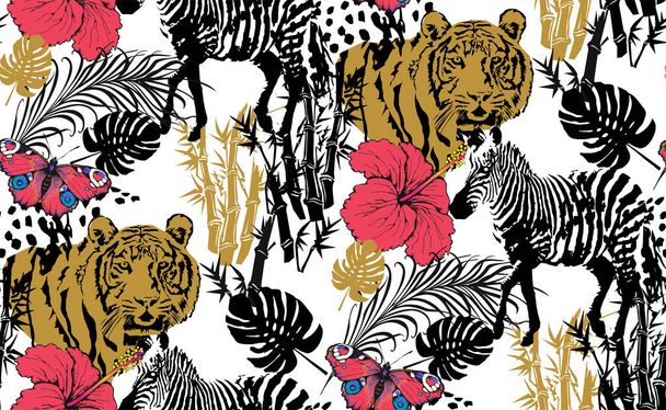 Pattern of zebra and tiger. Suitable for fabric, wrapping paper and the like. Vector illustration - Vektor, obrázek