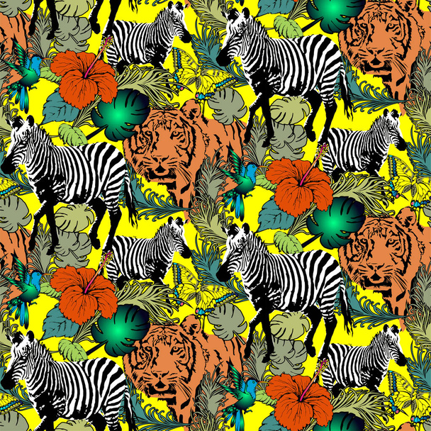 Pattern of zebra and tiger. Suitable for fabric, wrapping paper and the like. Vector illustration - Vector, afbeelding