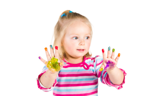 Peinture enfant avec doigts isolés sur blanc
 - Photo, image