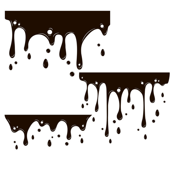 Set of drips of black paint on a white background. Vector illustration - Vector, Image