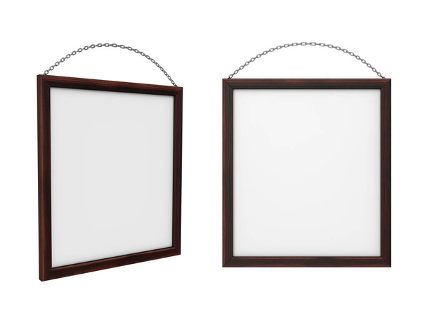 wooden frame isolated on white background, 3D rendering. Illustration - Photo, Image
