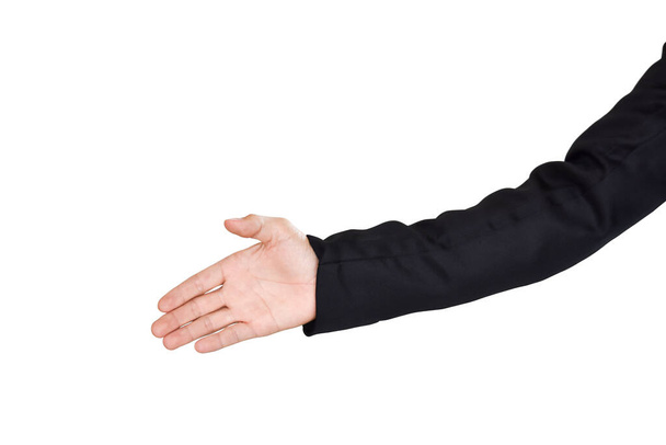 Geschäftsmann Hand (zum Händeschütteln) im Anzug, isoliert auf weißem Hintergrund. mit Schnittpfad. - Foto, Bild