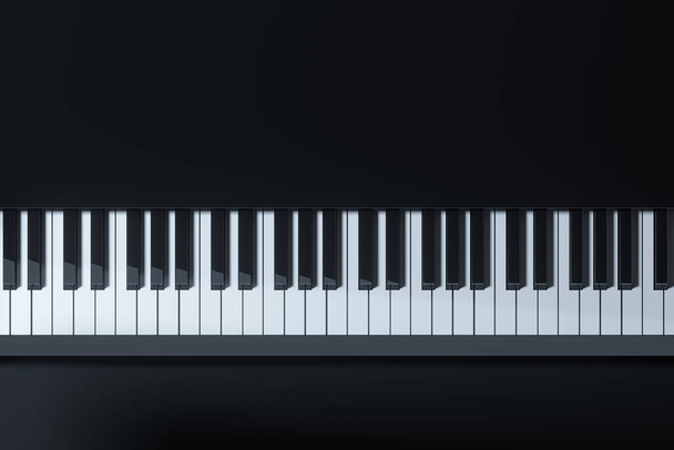 Κλειδιά πιάνου με σκούρο φόντο, 3d απόδοση. Ψηφιακό σχέδιο υπολογιστή. - Φωτογραφία, εικόνα