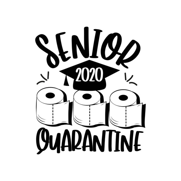 Cuarentena Senior 2020 con papel higiénico y tapa de graduación. Plantilla para diseño de graduación, fiesta, graduado de escuela secundaria o universidad, anuario
.  - Vector, imagen