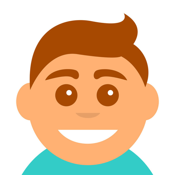 Das Gesicht eines jungen Mannes mit einem Lächeln. Quadratischer flacher Avatar. Vektorillustration. - Vektor, Bild